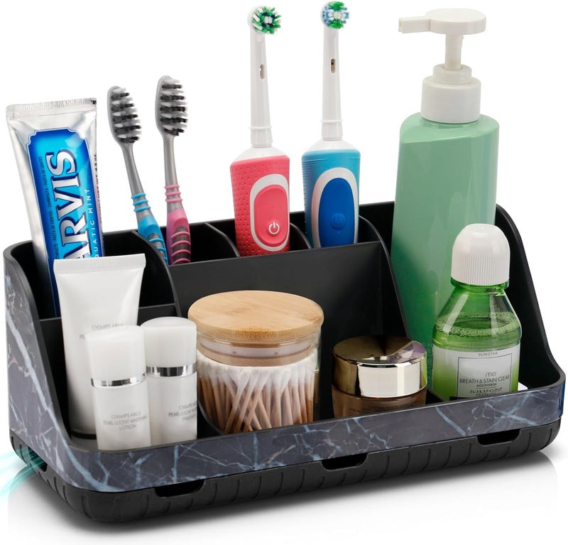 GFWARE Marble Black Toothbrush Holders for Bathrooms - Detachable 7 Slots Bathroom Organizer Countertop Matte Black Electric Toothbrush and Toothpaste Holder for Bathroom Counter Vanity Sink Storage - Image 1